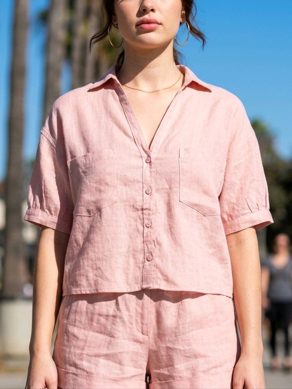 STARK x Pink Linen-Blend Button Shirt